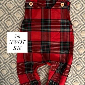Red Plaid Baby Christmas outfit 0-3m (generous fit)